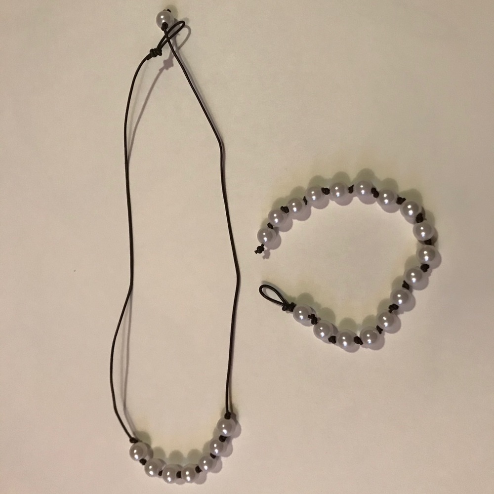 Faux Pearl Necklace and Bracelet Set